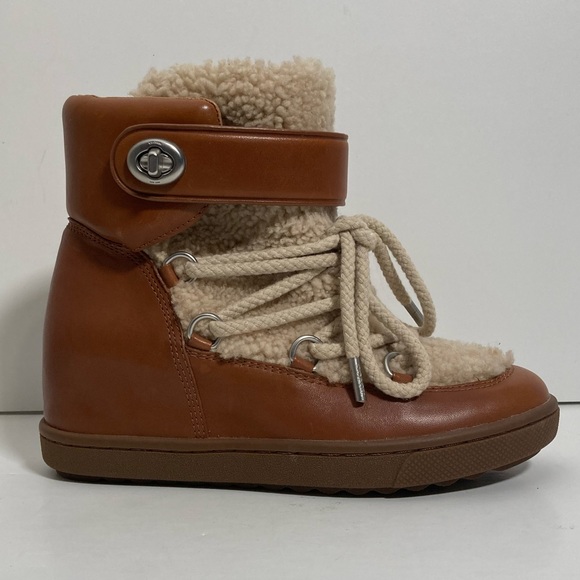 COACH Monroe Shearling Lace-Up Wedge Booties - Picture 3 of 12